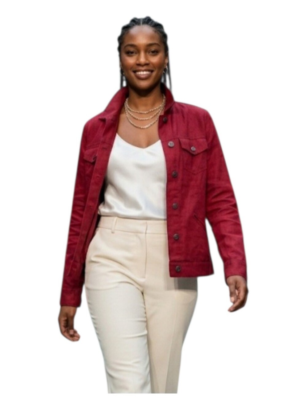 Eddie Bauer Burgundy Red Button Down Linen Jean Style Jacket